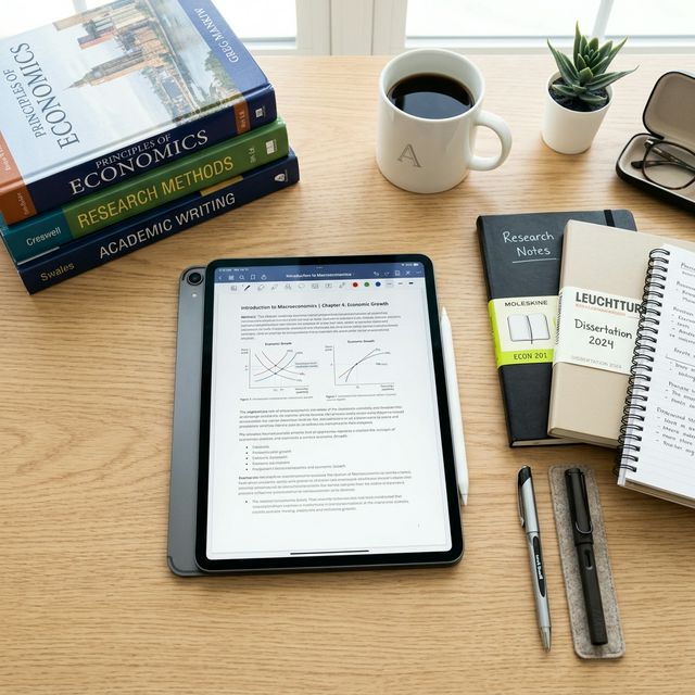 아이패드와 전공 서적이 놓여 있는 깔끔한 스터디 공간
